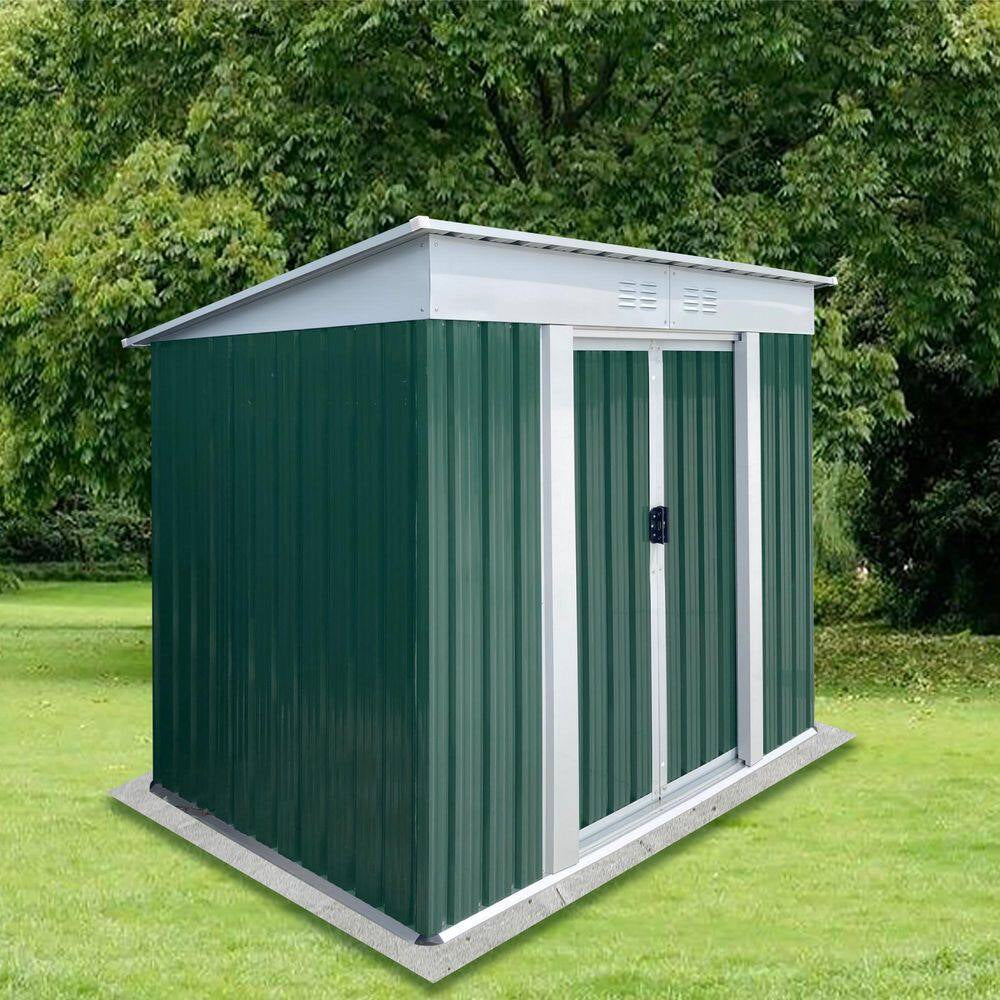 4 Ft. W X 6 Ft. D Metal Outdoor Storage Shed with Sliding Doors, Tools Storage Shed, Green (24 Sq. Ft.)