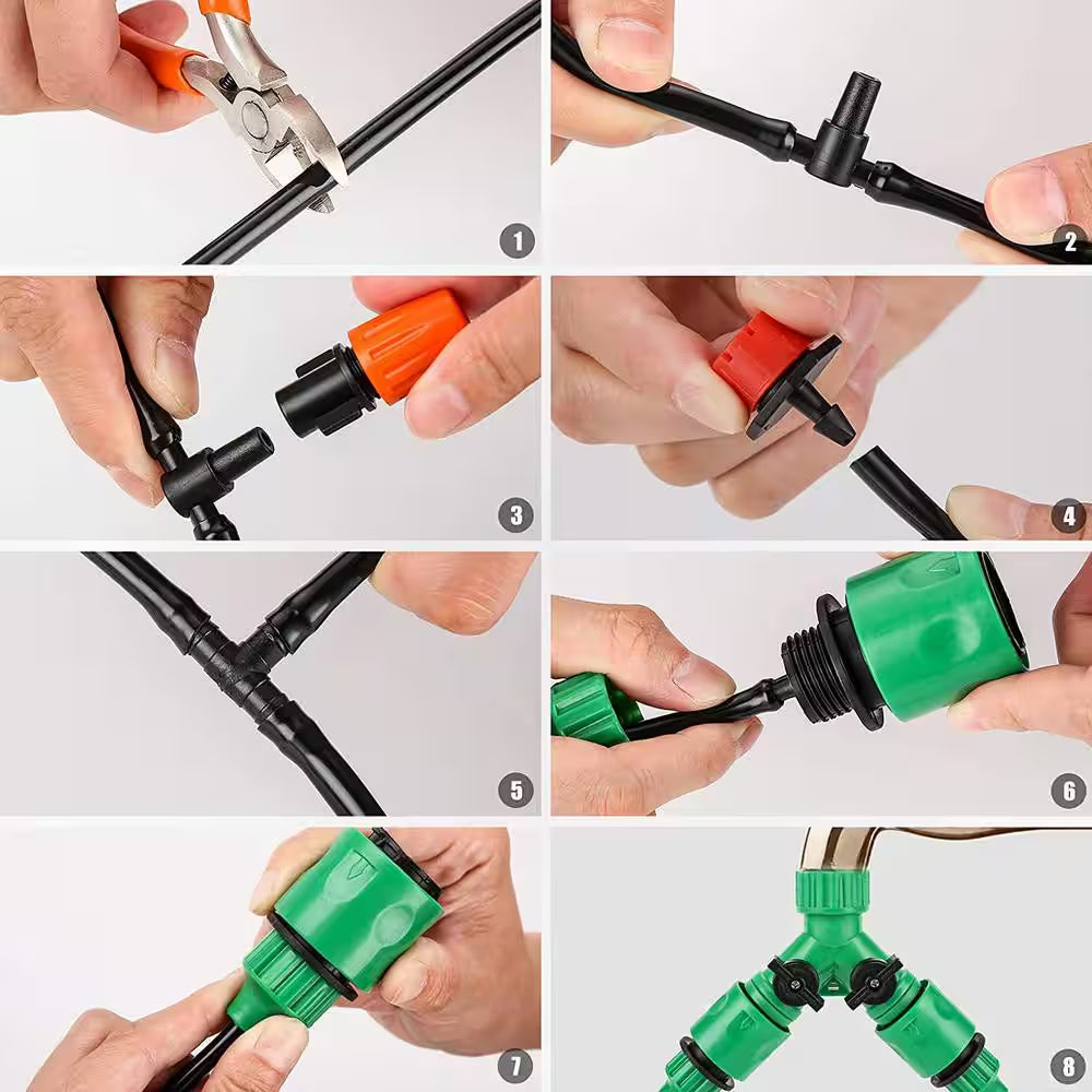 201-Piece 1/4 In. 1/2 In. Garden Drip Irrigation Kit Adjustable Patio Misting Nozzle Emitters Sprinkler