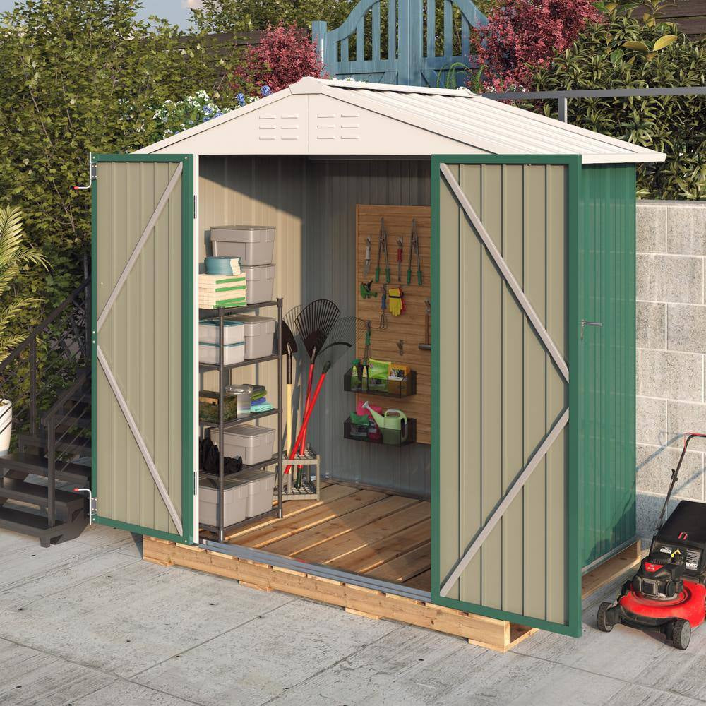 6 Ft. W X 4 Ft. D Outdoor Storage Metal Shed Utility Patio Shed for Garden and Backyard 24 Sq. Ft. in Green