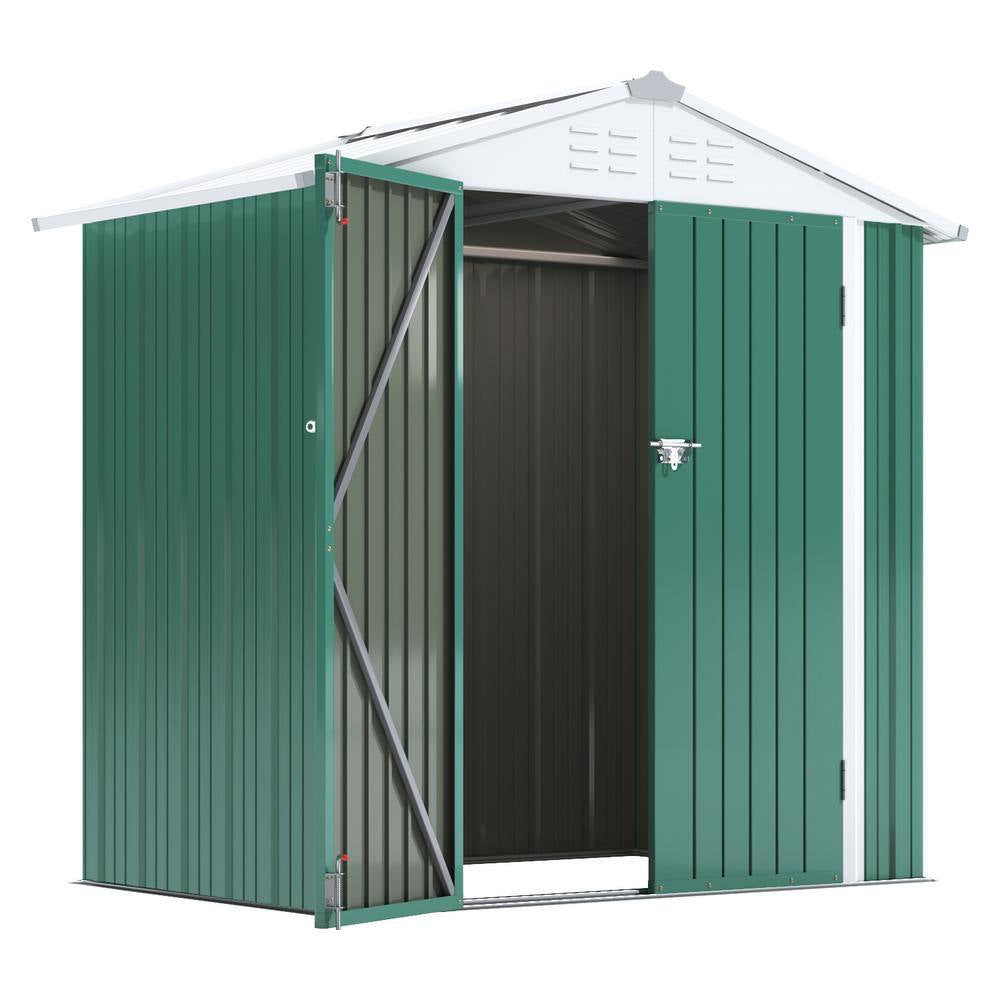 6 Ft. W X 4 Ft. D Outdoor Storage Metal Shed Utility Patio Shed for Garden and Backyard 24 Sq. Ft. in Green