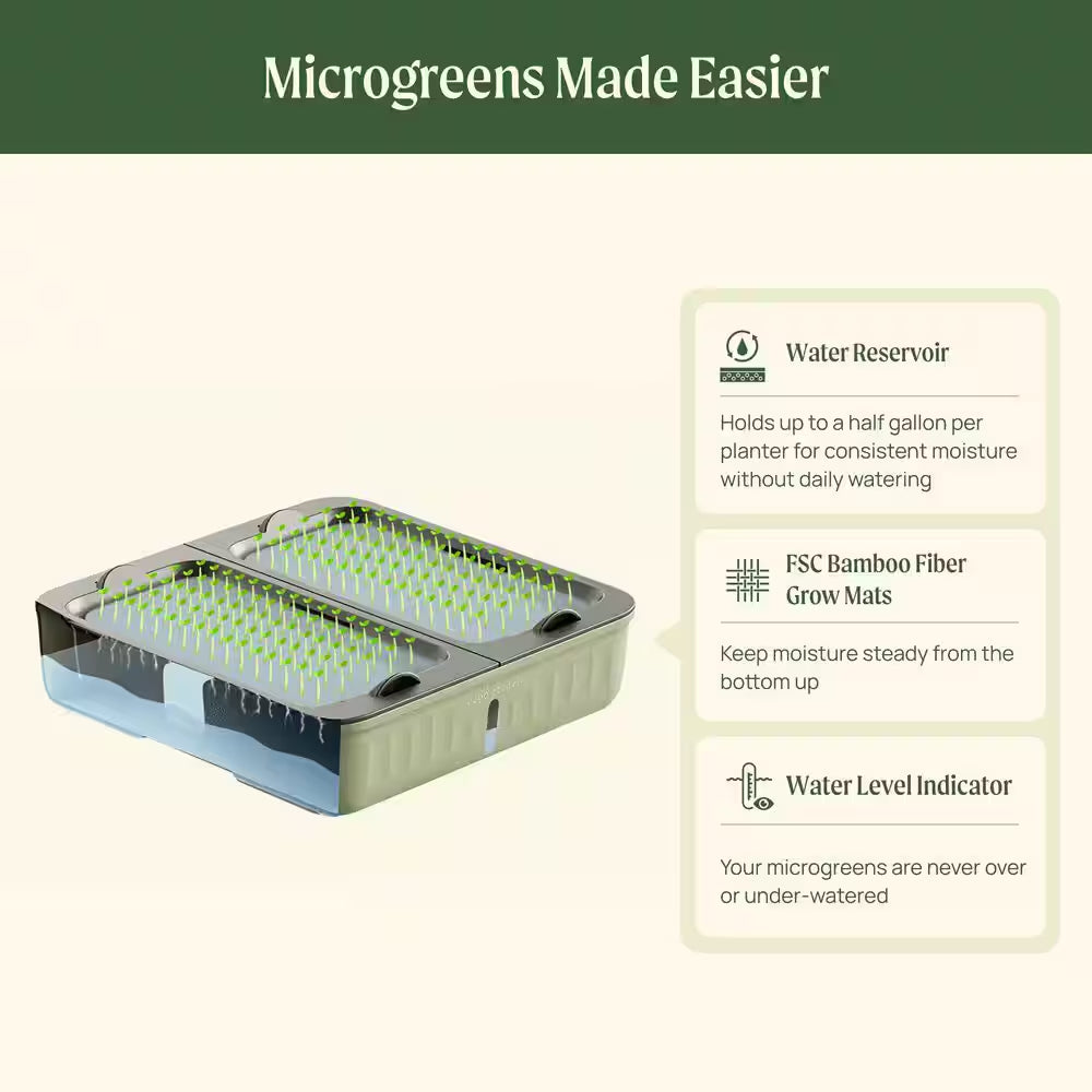10 In. L X 10 In. W X 8.89 In. H Plastic Self-Watering Microgreens Grow Kit with Capillary Grow Mats in Fog Gray