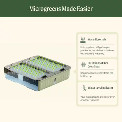 10 In. L X 10 In. W X 8.89 In. H Plastic Self-Watering Microgreens Grow Kit with Capillary Grow Mats in Fog Gray