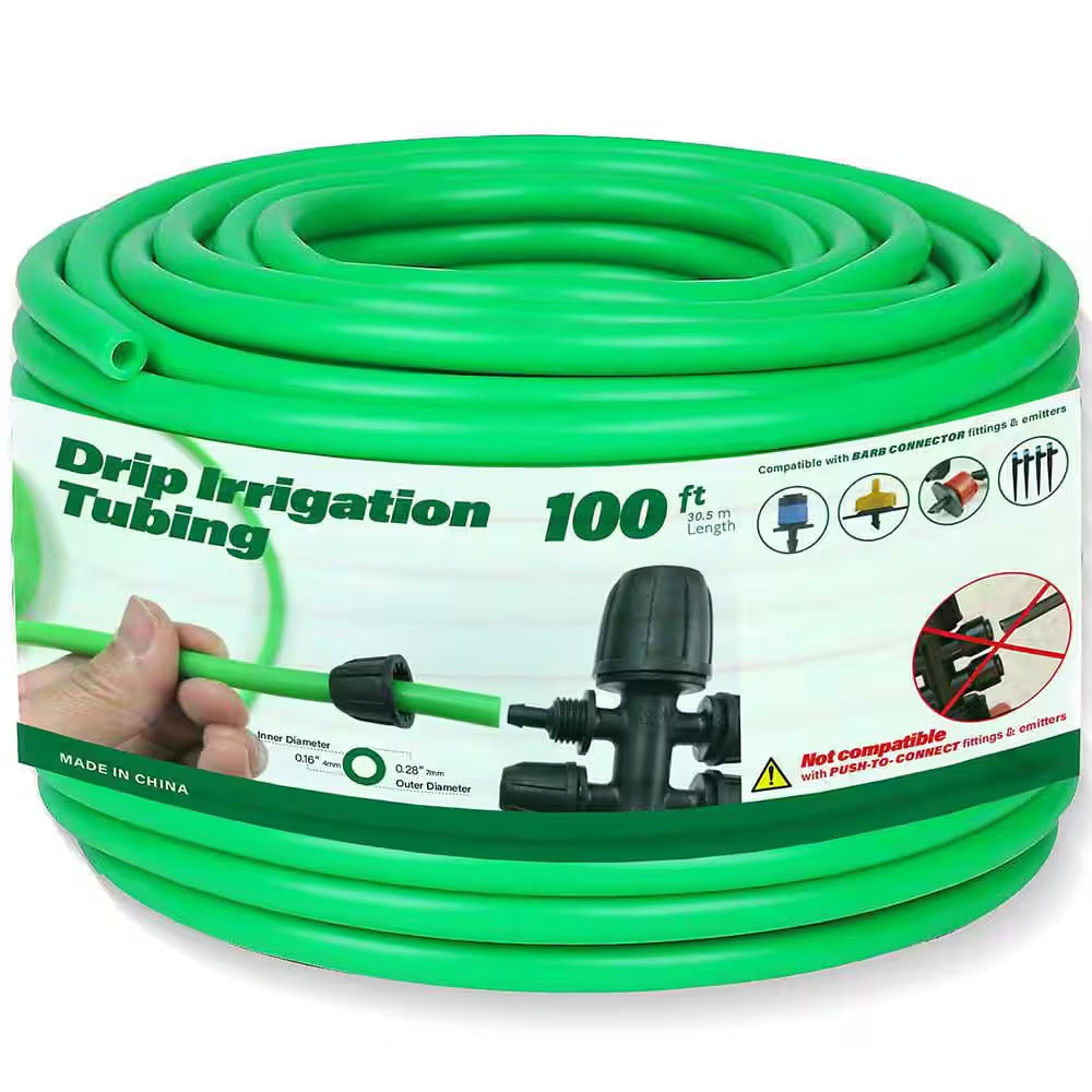 1/4In Drip Irrigation Tubing, 100Ft Flexible Garden Hose for DIY Irrigation Systems, Hydroponics, Greenhouse & Watering