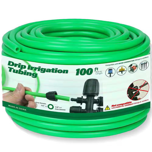 1/4In Drip Irrigation Tubing, 100Ft Flexible Garden Hose for DIY Irrigation Systems, Hydroponics, Greenhouse & Watering