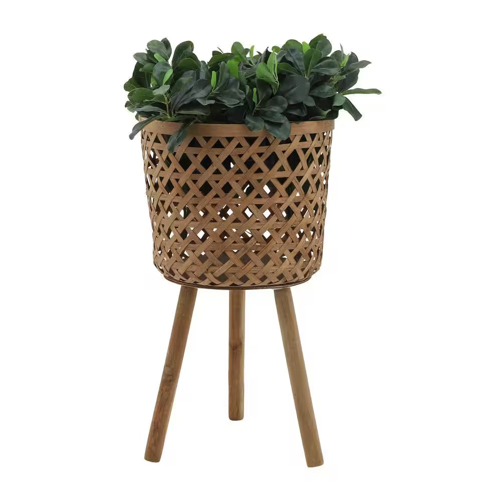 Brown Bamboo round Outdoor Planter for Garden Pool, for Planting and Potting Succulents, 3-Pack