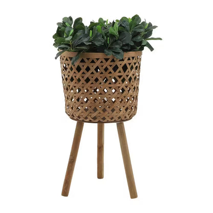 Brown Bamboo round Outdoor Planter for Garden Pool, for Planting and Potting Succulents, 3-Pack