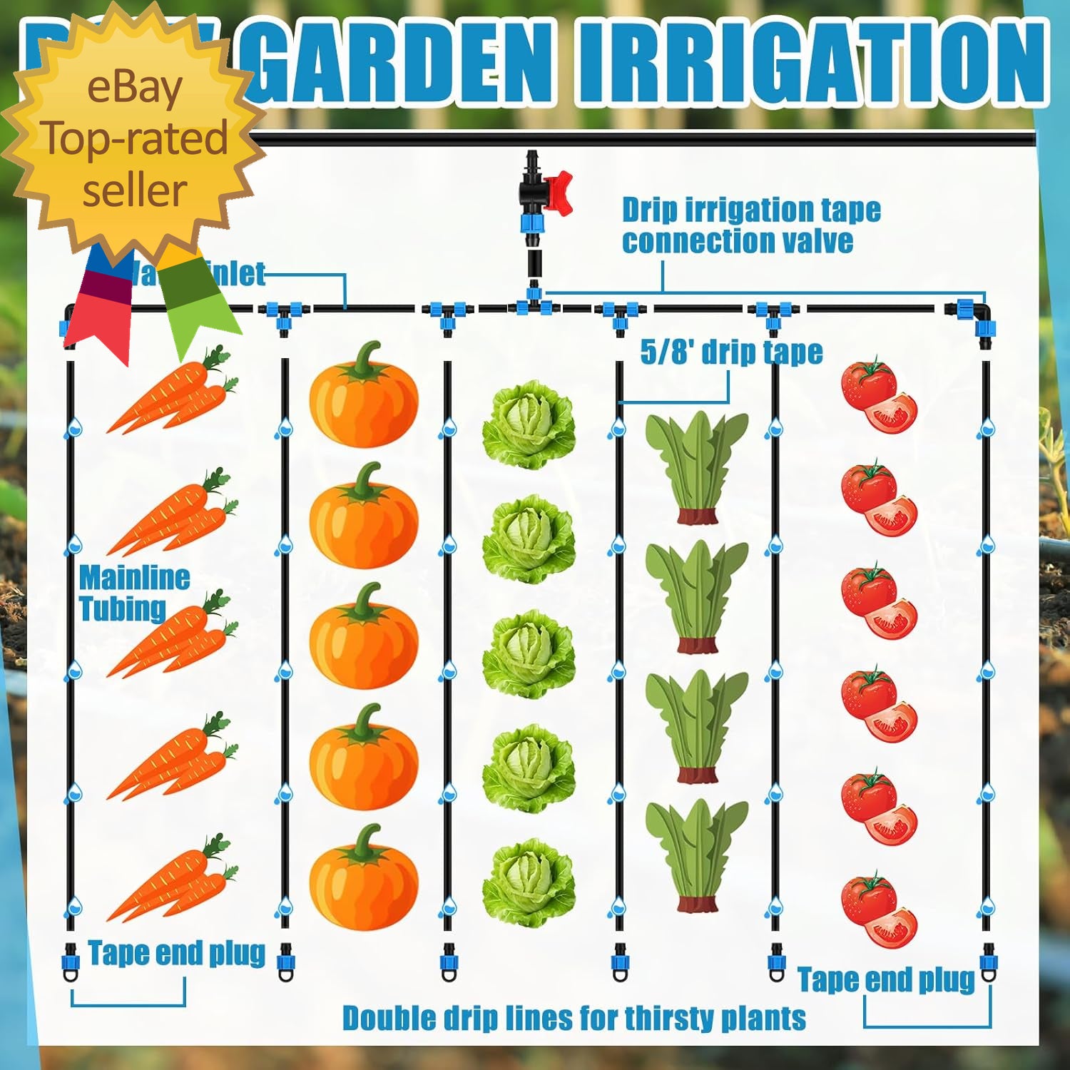 1000Ft 5/8 Inch Drip Tape 6" Spacing Roll 8 Mil Irrigation Hose Garden Watering