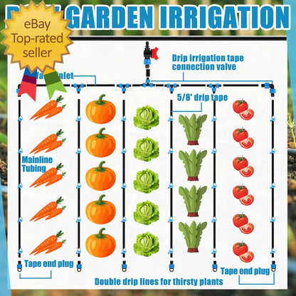 1000Ft 5/8 Inch Drip Tape 6" Spacing Roll 8 Mil Irrigation Hose Garden Watering