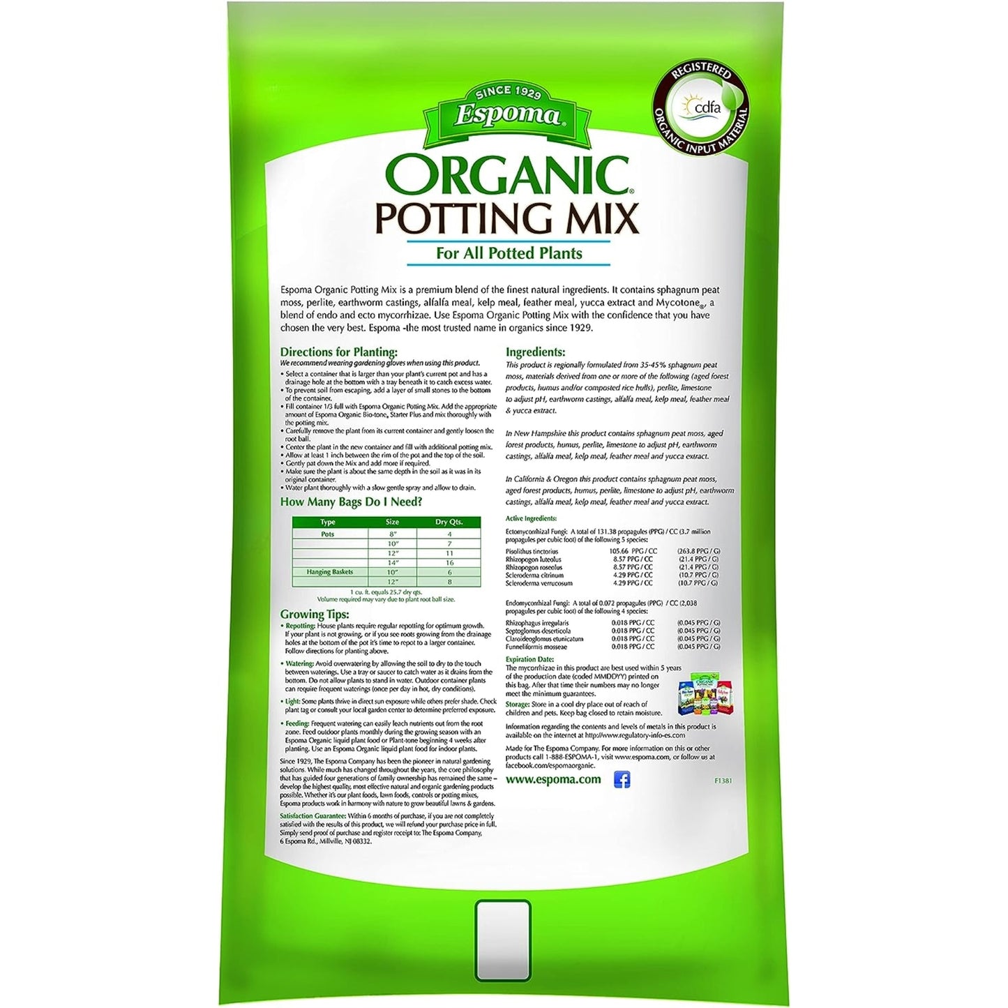 Espoma Organic Potting Soil Mix for All Container Plants, 1 Cu Ft