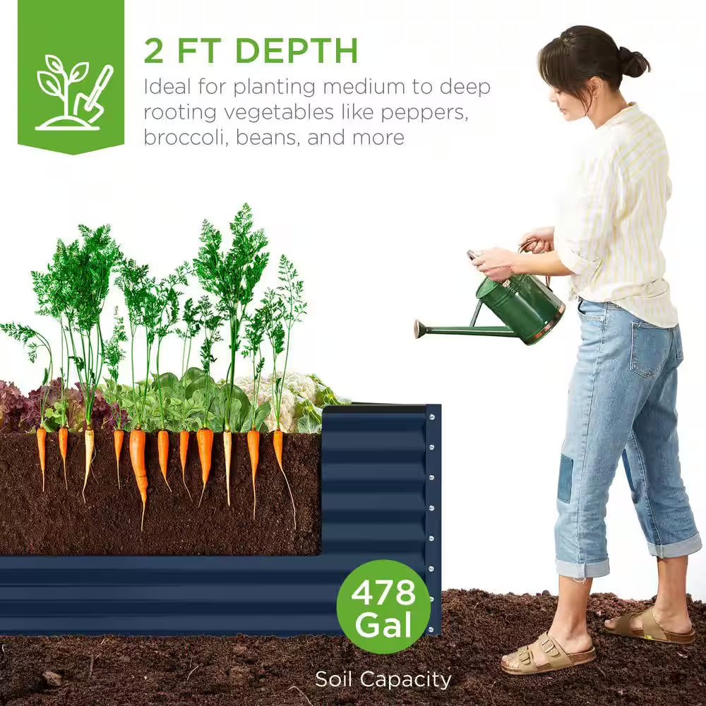 8 Ft. X 4 Ft. X 2 Ft. Navy Outdoor Steel Raised Garden Bed, Planter Box for Vegetables, Flowers, Herbs