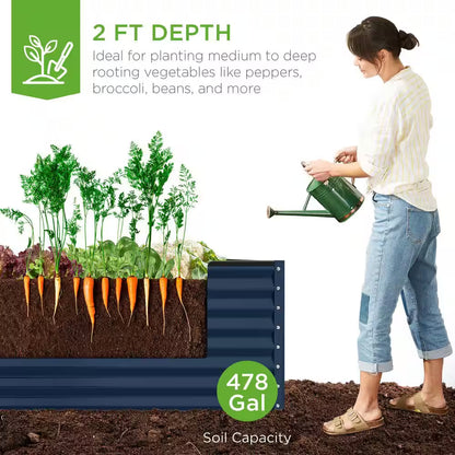 8 Ft. X 4 Ft. X 2 Ft. Navy Outdoor Steel Raised Garden Bed, Planter Box for Vegetables, Flowers, Herbs