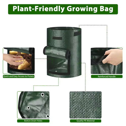 10 Gal. Polyethylene Potato Grow Bags, Handles Planter Pots with Flap for Tomato, Fruits and Carrot, Green (2-Pack)