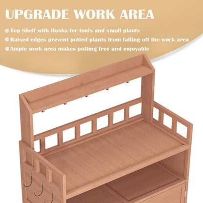 112 Gal. 55.12 In. H X 39.37 In. W X 18.90 In. D Brown Wooden Outdoor Storage Bench Table with Large Storage Cabinet
