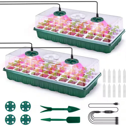 Seed Starter Tray with Grow Lights, 72 Cells Silicone Seed Starter Kit with Humidity Dome, 3 Lights, 2-Pack