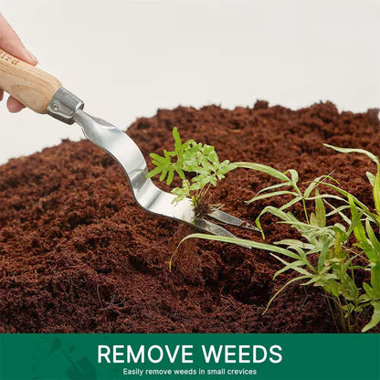 12.1 In. Stainless Steel Hand Weeder with Ash Wood Handle for Planting