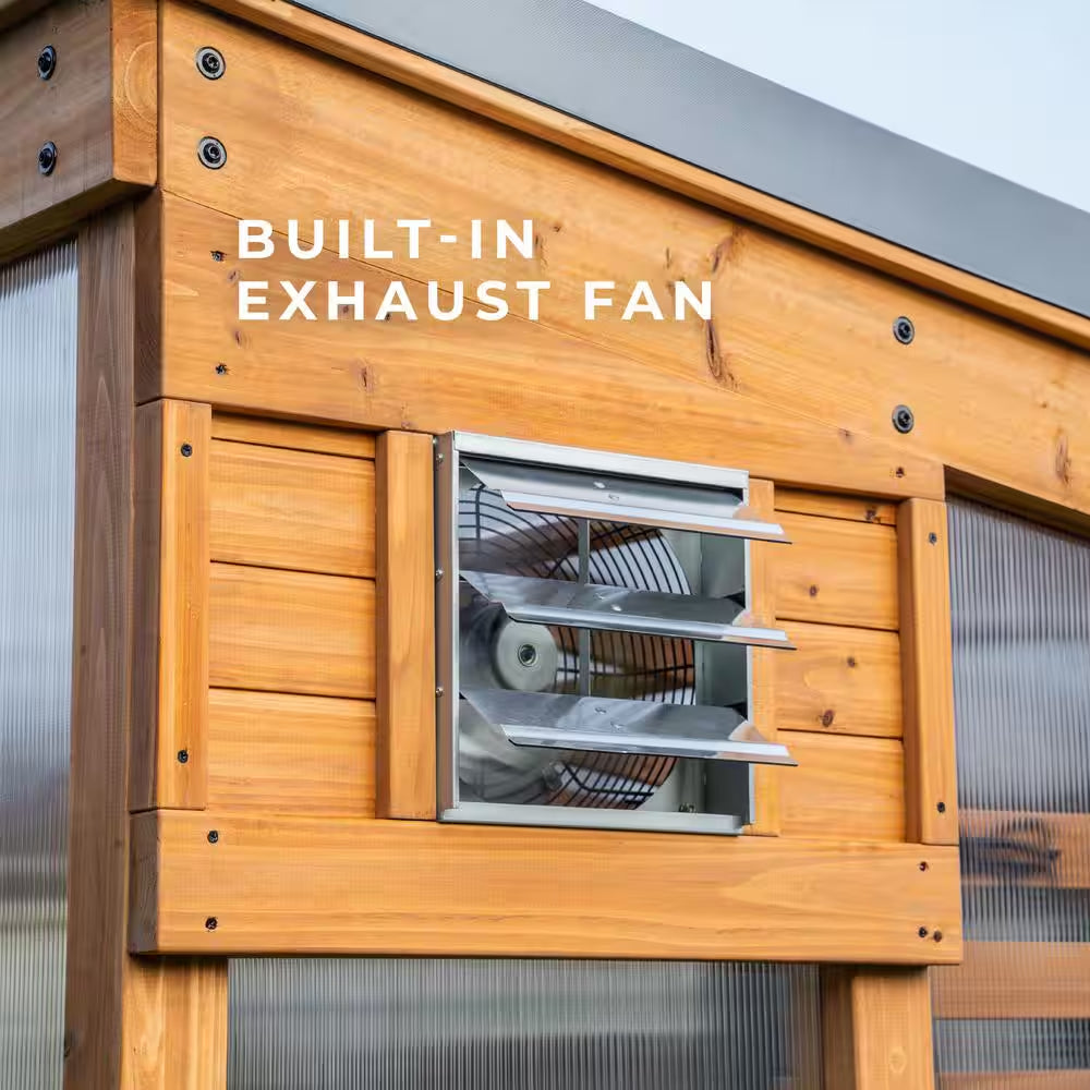 Zalie 12 Ft. X 7 Ft. X 7 Ft. 2 In. All Cedar Natural Wood Modern Greenhouse with Temperature Activated Exhaust Fan