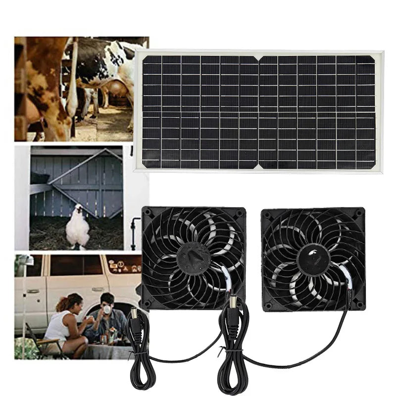 12V Solar Fan Durable Exhaust Kit with Photovoltaic Panel, No Wiring Required for Chicken Coop/Greenhouse/Pet Greenhouse