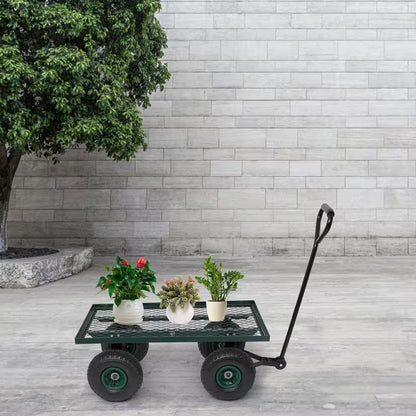 Steel Rectangle Garden Cart with 4 Wheels
