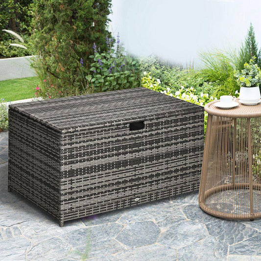 Dark Gray 113 Gal. All-Weather Wicker Deck Box, Outdoor Storage Box for Patio Cushions, Pool Supplies, Garden Tools