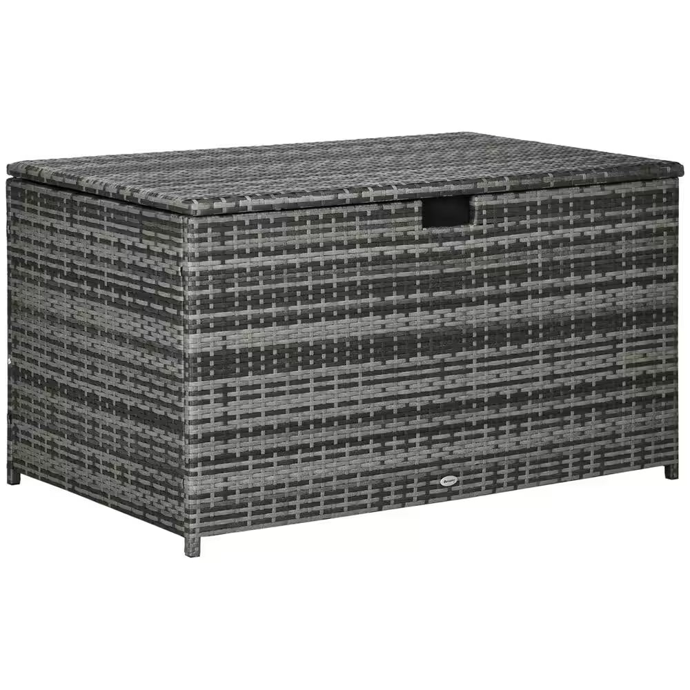Dark Gray 113 Gal. All-Weather Wicker Deck Box, Outdoor Storage Box for Patio Cushions, Pool Supplies, Garden Tools