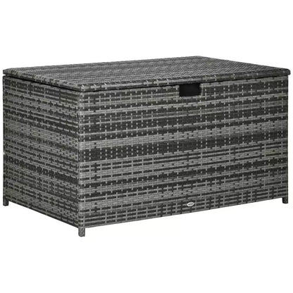 Dark Gray 113 Gal. All-Weather Wicker Deck Box, Outdoor Storage Box for Patio Cushions, Pool Supplies, Garden Tools