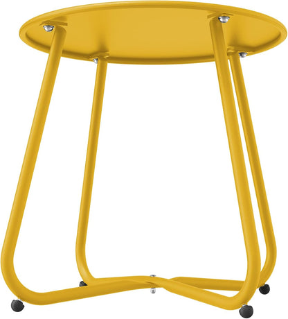 Small round Side Table, 18-Inch Outdoor Side Table with Adjustable Feet, Modern End Accent Table for Patio Porch, Yellow
