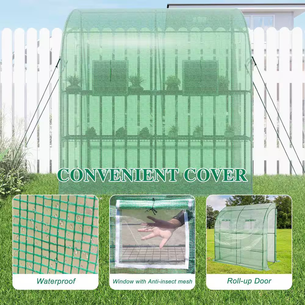 40 In. W X 79 In. D X 85 In. H Outdoor Lean-To Walk-In Tunnel Portable Greenhouse with Shelf, Green