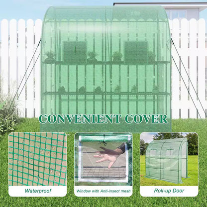 40 In. W X 79 In. D X 85 In. H Outdoor Lean-To Walk-In Tunnel Portable Greenhouse with Shelf, Green