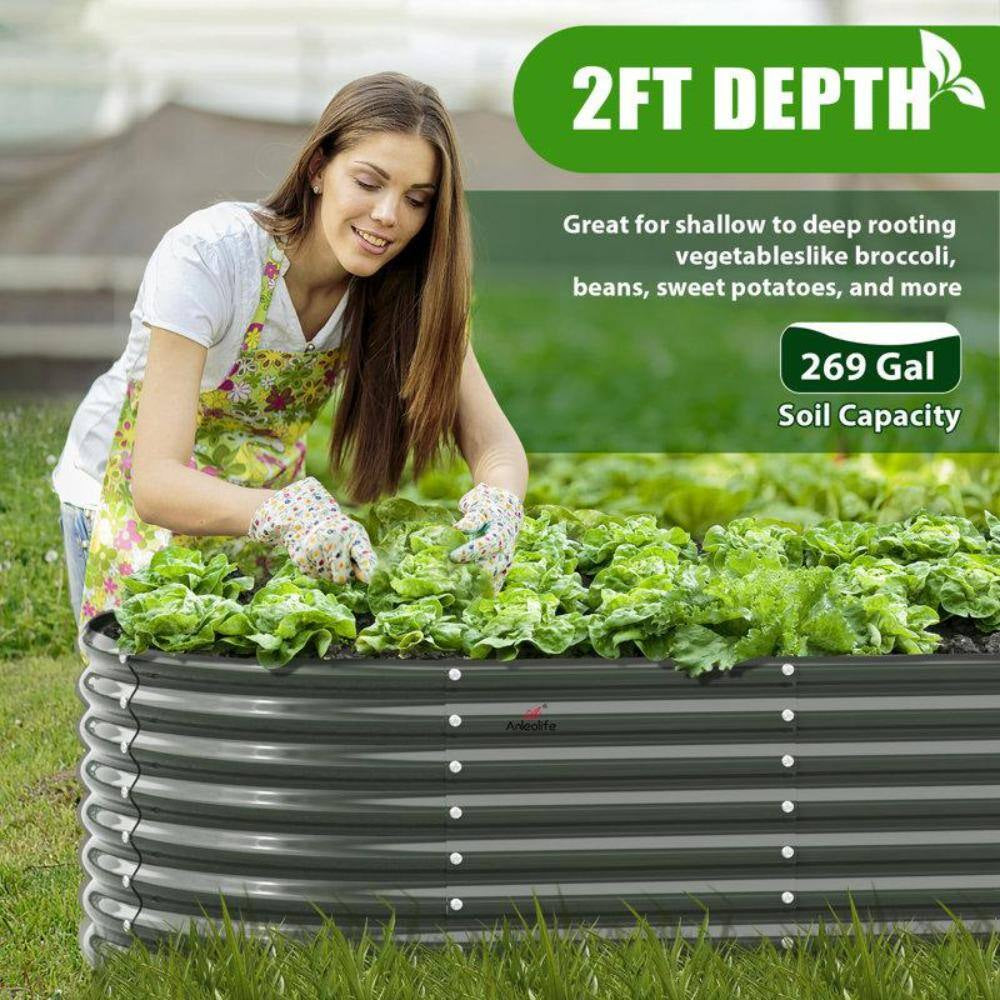 6X3X2Ft Metal Oval Outdoor Raised Garden Bed for Planting Vegetables Flowers Herb, Gray