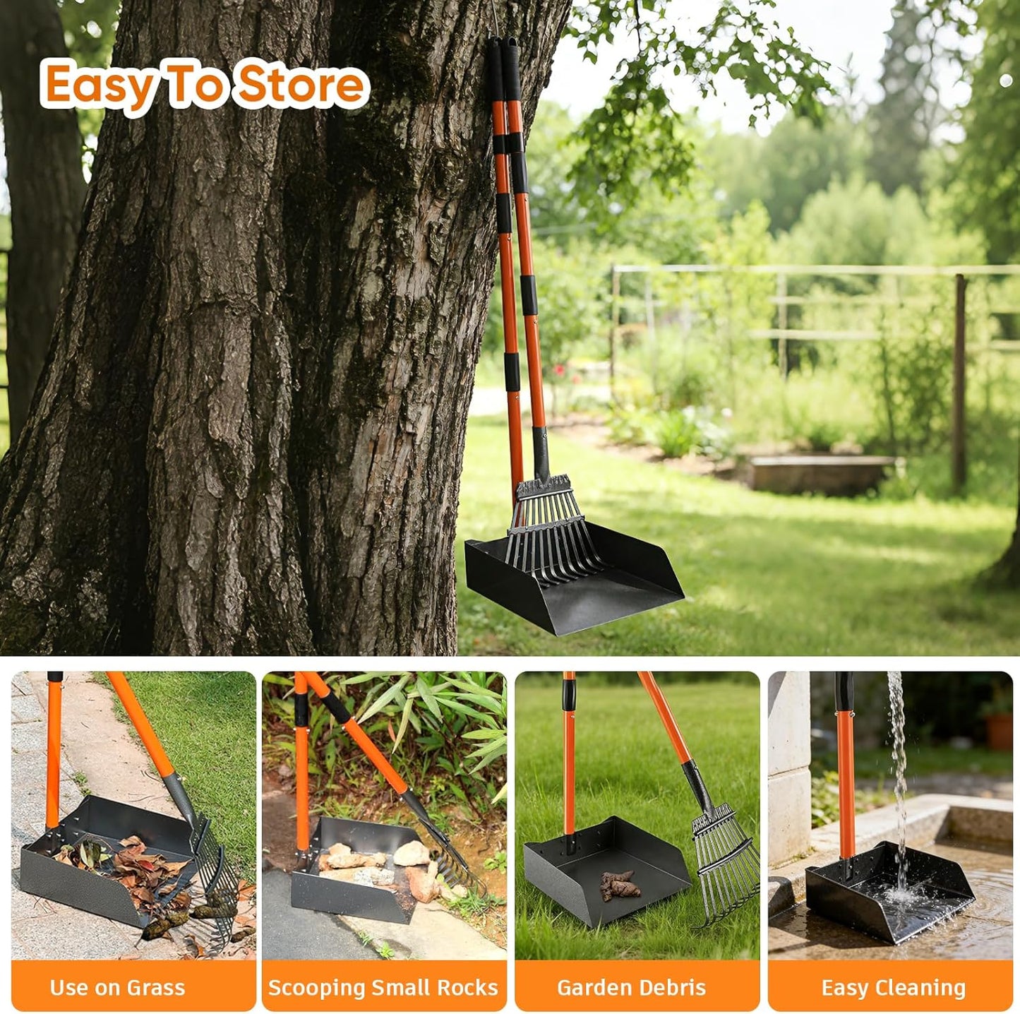 Pooper Scooper, Detachable Long Handle Dog Pooper Scoopers with Heavy Duty Metal Rake and Tray, Durable Pooper Scooper for Large Dogs, Great for Lawn, Grass, Dirt, Gravel, Yard