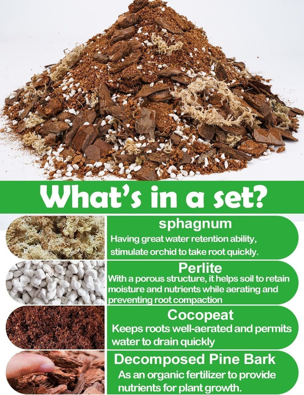 Orchid Potting Mix with Bark, Perlite, Coco Peat for Indoor Repotting