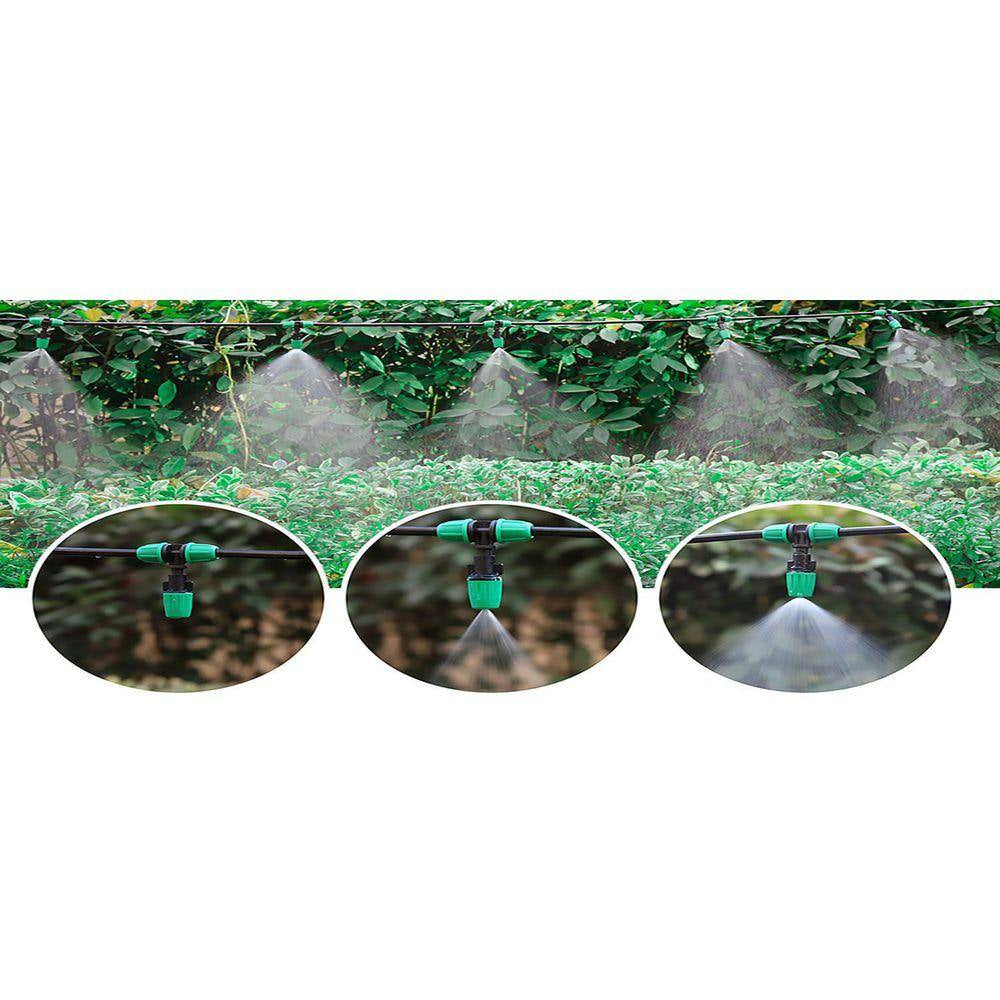 Automatic Misting Cooling System Adjustable Barbed Drip Irrigation Kit with 1/4 Inch Tubing for Patio Greenhouse Garden