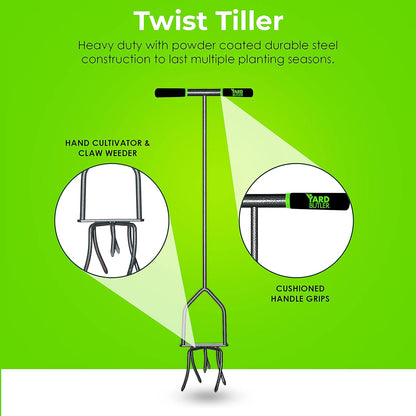 Twist Tiller Garden Cultivator & Hand Tiller Heavy Duty Garden Claw Hand Tool
