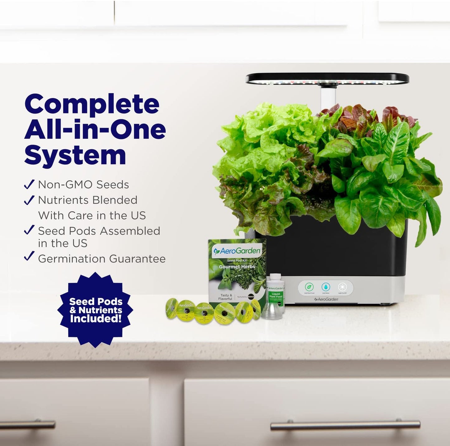 Harvest Indoor Garden Hydroponic System with LED Grow Light and Herb Kit, Holds up to 6 Pods, Black