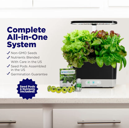 Harvest Indoor Garden Hydroponic System with LED Grow Light and Herb Kit, Holds up to 6 Pods, Black