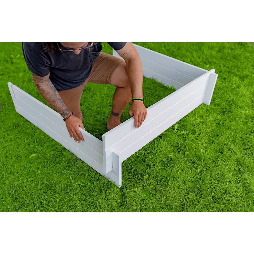 Classic 48"L X 48"W X 11"H Vinyl Hudson Raised Garden Bed, White, VA68237