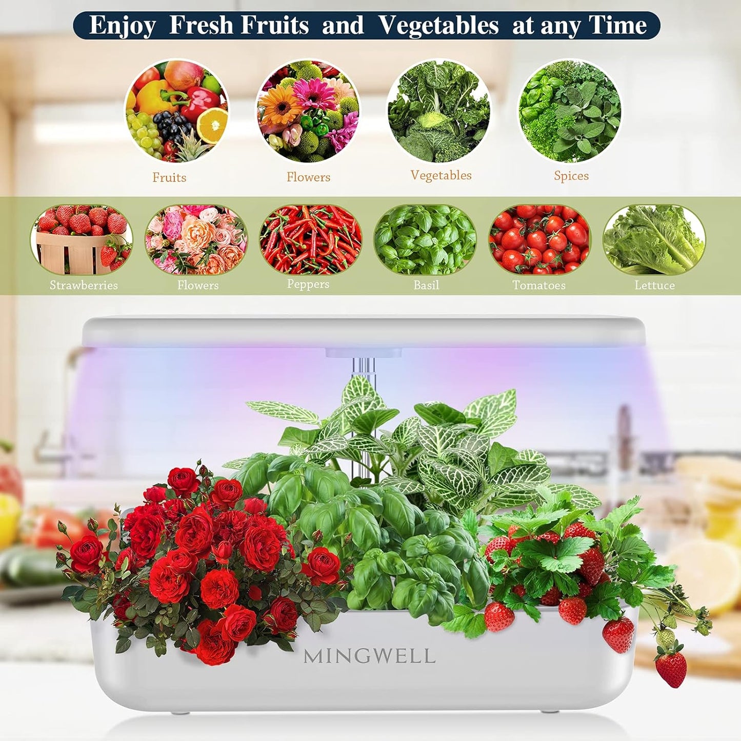 Hydroponics Growing System,  12 Pods Herb Growing Kit with LED Lights up to 19.4" Adjustable Height Automatic Timer Indoor Gardening Herb Faster Growing Planting Kit for Home Kitchen (White)