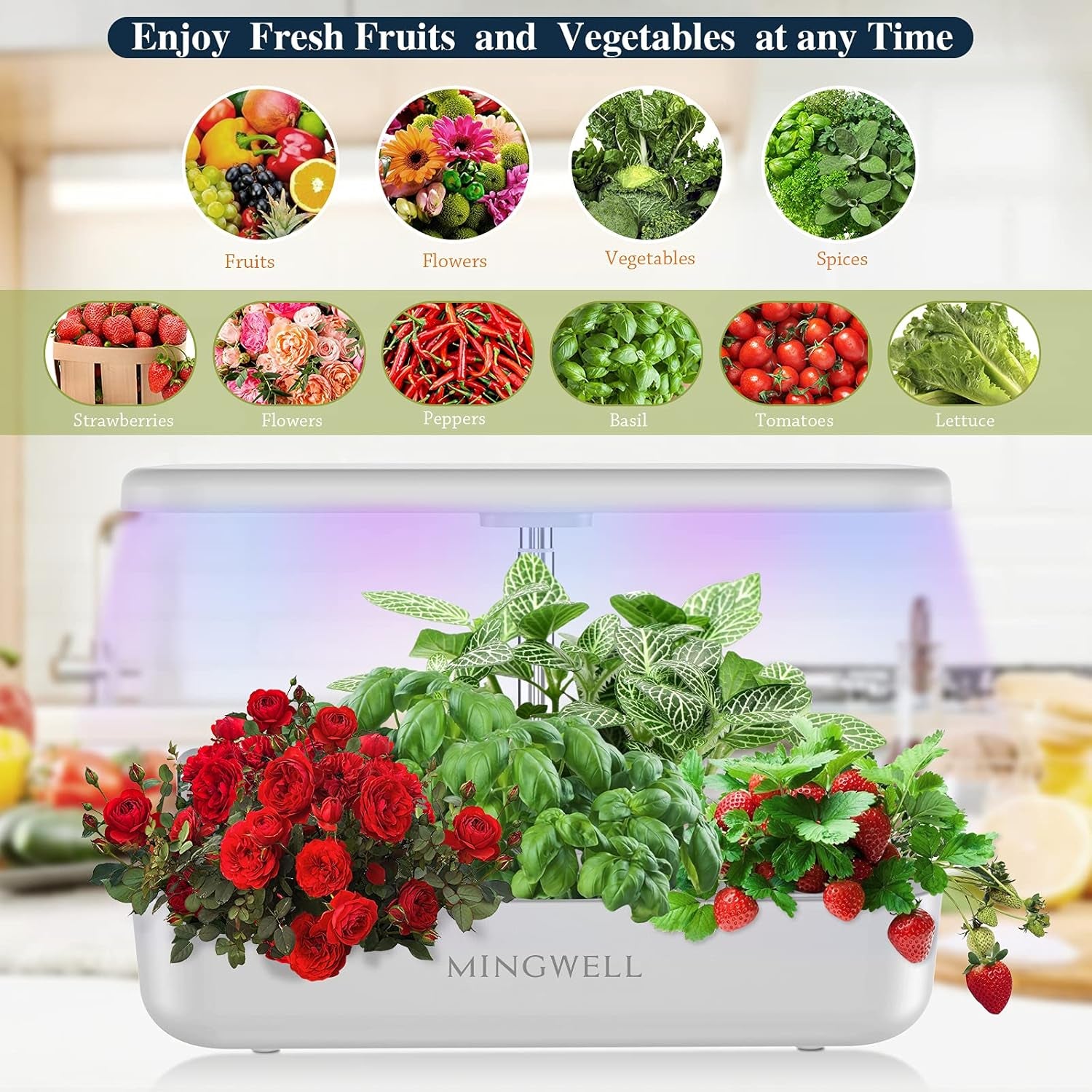 Hydroponics Growing System,  12 Pods Herb Growing Kit with LED Lights up to 19.4" Adjustable Height Automatic Timer Indoor Gardening Herb Faster Growing Planting Kit for Home Kitchen (White)
