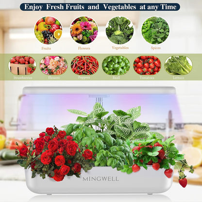 Hydroponics Growing System,  12 Pods Herb Growing Kit with LED Lights up to 19.4" Adjustable Height Automatic Timer Indoor Gardening Herb Faster Growing Planting Kit for Home Kitchen (White)