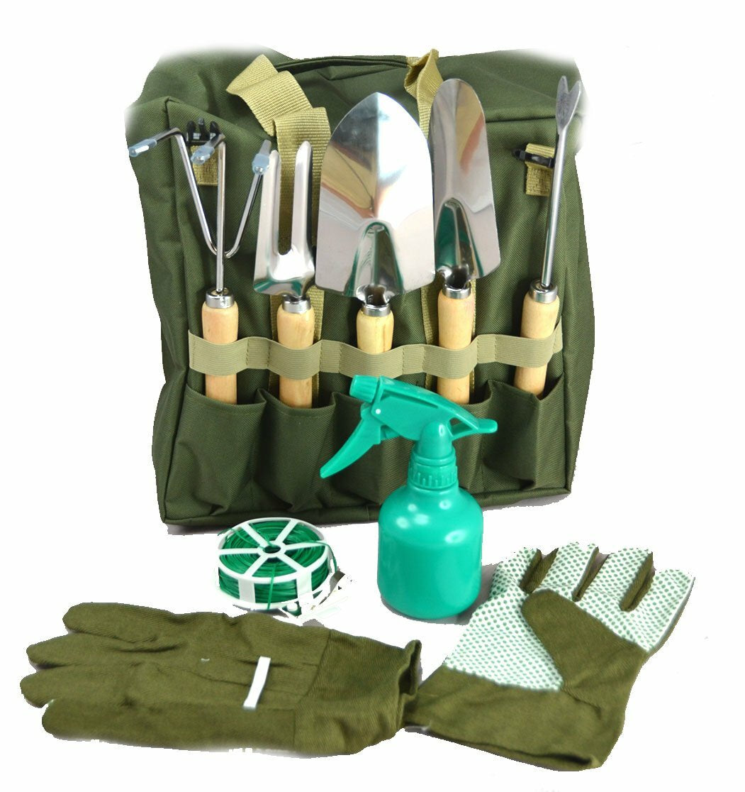 10-Piece Gardening Tool Set Folding Stool Seat with Zippered Detachable Tote