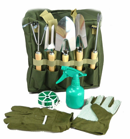 10-Piece Gardening Tool Set Folding Stool Seat with Zippered Detachable Tote