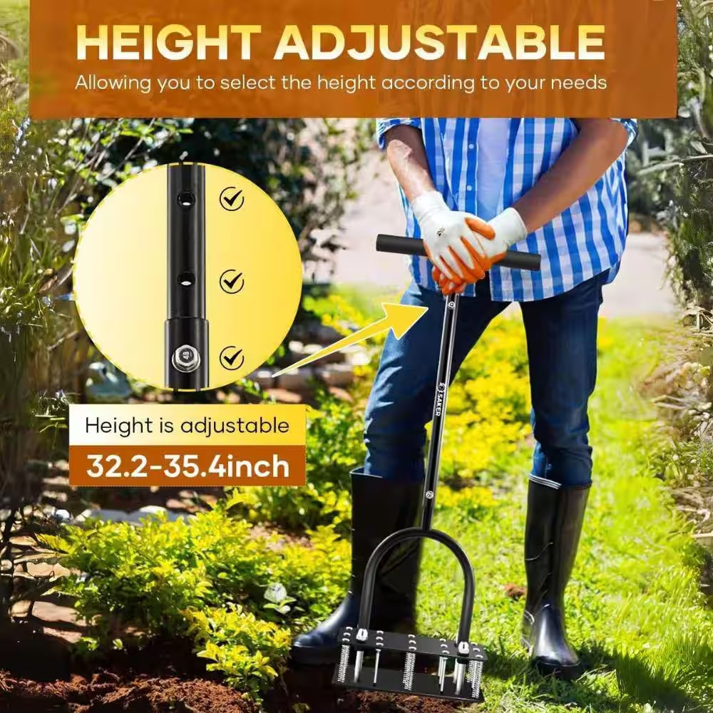 15 Tine Aerator Metal Manual Aerator for Loosening Soil in Black