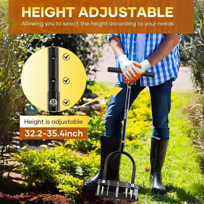 15 Tine Aerator Metal Manual Aerator for Loosening Soil in Black