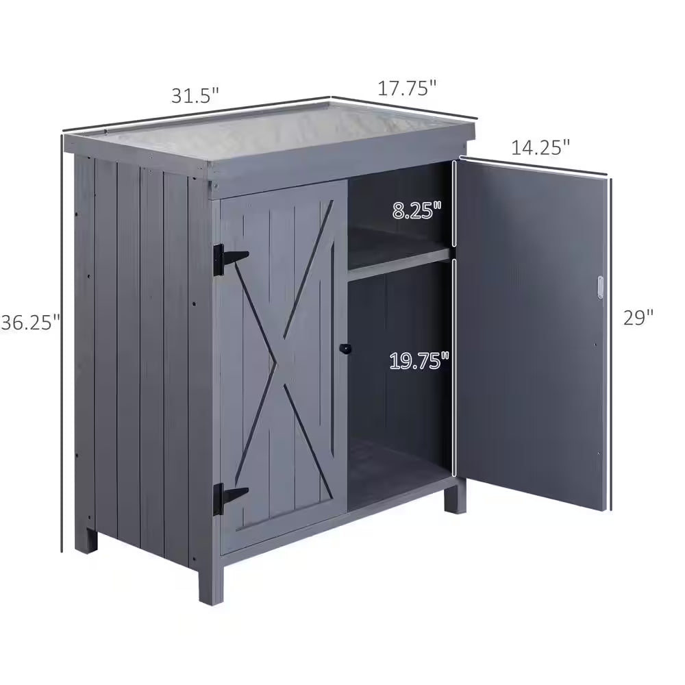 36 In. L X 18 In. W X 36 In. H Garden Storage Cabinet Outdoor Tool Shed Galvanized Top and 2-Shelves for Yard Tools Gray