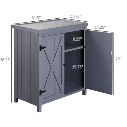 36 In. L X 18 In. W X 36 In. H Garden Storage Cabinet Outdoor Tool Shed Galvanized Top and 2-Shelves for Yard Tools Gray