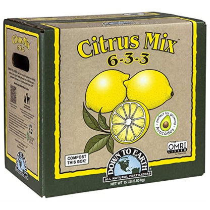 Down to Earth Organic Citrus Fertilizer Mix 6-3-3, 15 Lbs, Enhances Soil Health