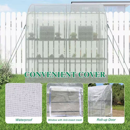 40 In. W X 79 In. D X 85 In. H Outdoor Lean to Walk-In Tunnel Portable Greenhouse with Shelf, White
