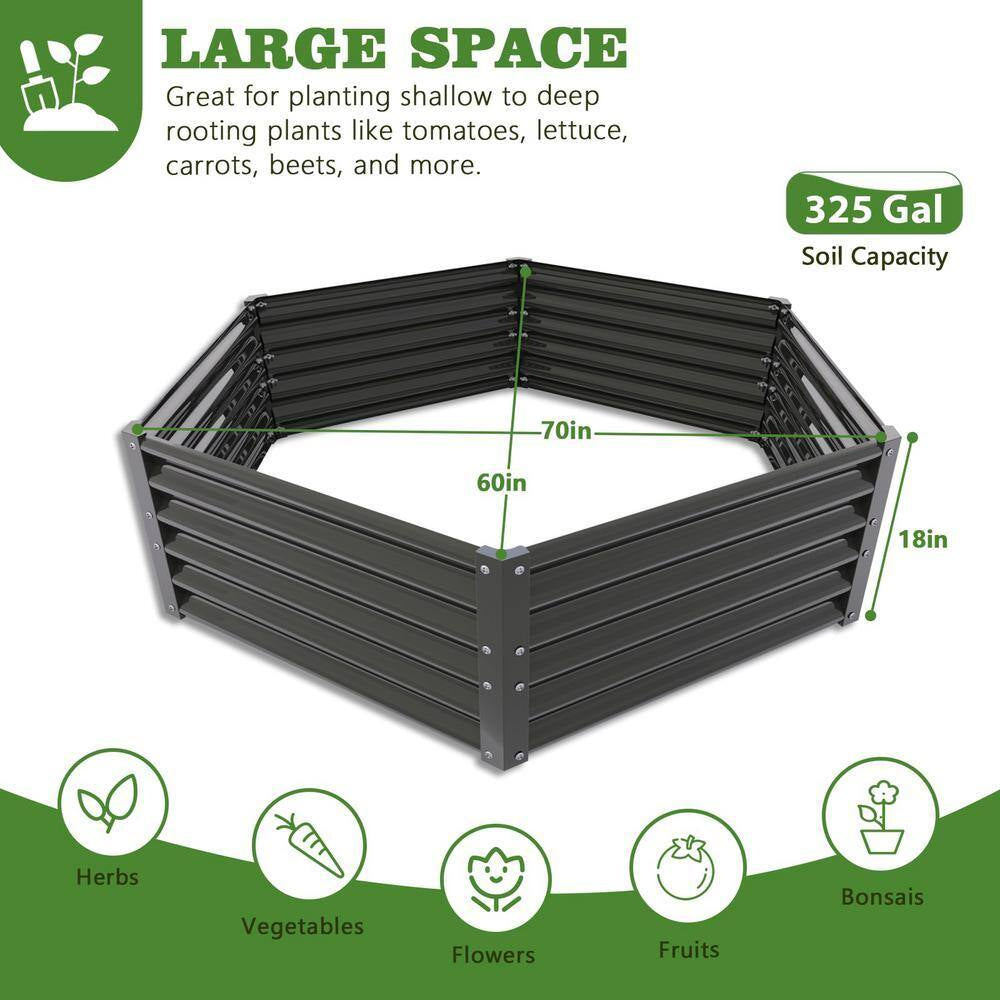 70 In. Gray Metal Planter Box Raised Garden Bed for Planting Vegetables Flowers