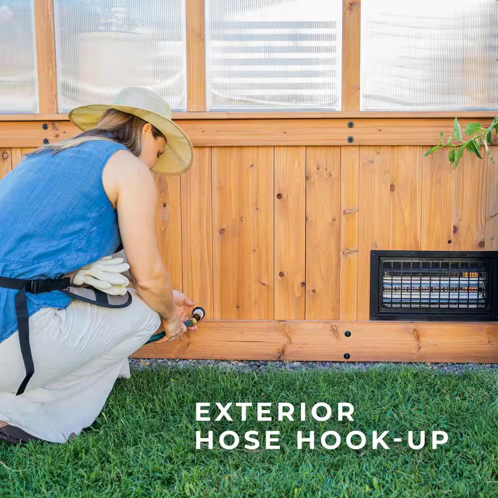 Zalie 12 Ft. X 7 Ft. X 7 Ft. 2 In. All Cedar Natural Wood Modern Greenhouse with Temperature Activated Exhaust Fan