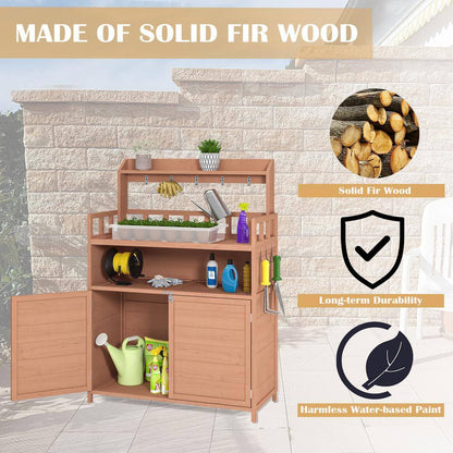 112 Gal. 55.12 In. H X 39.37 In. W X 18.90 In. D Brown Wooden Outdoor Storage Bench Table with Large Storage Cabinet